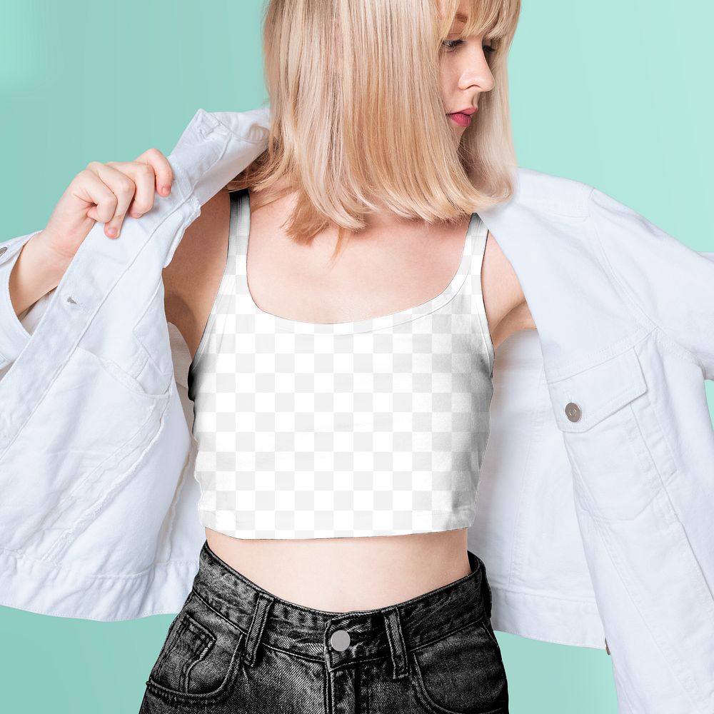 Png tank crop top mockup transparent teen girls&rsquo; street apparel shoot