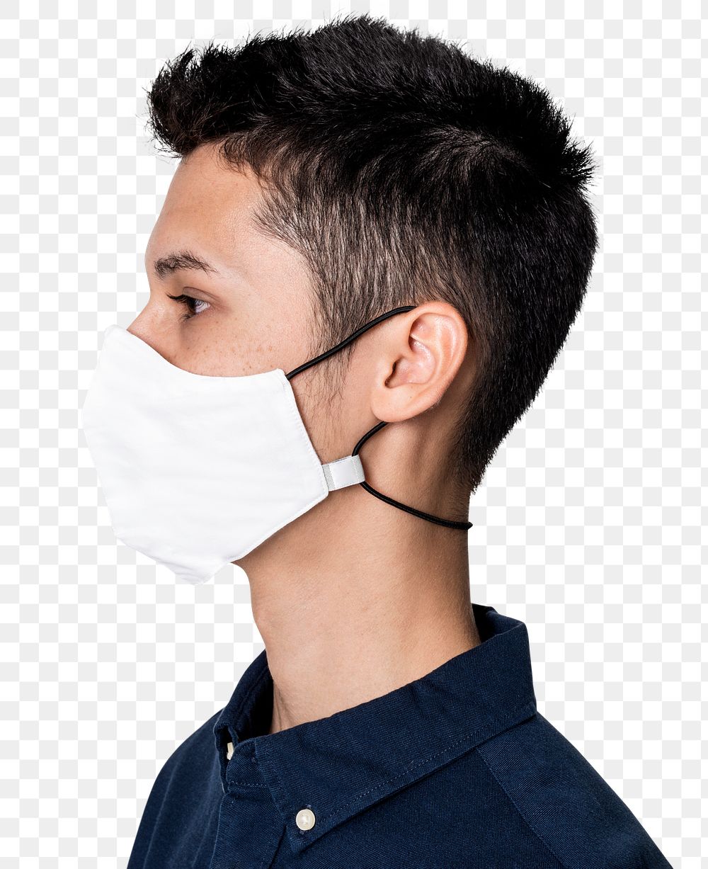 Png boy mockup in white face mask the new normal fashion shoot