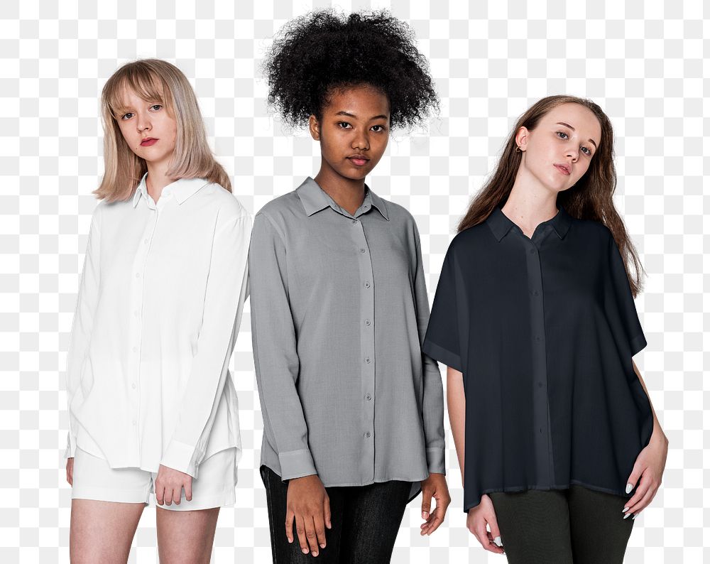 Png teenage girls mockup in black and white shirts for youth apparel shoot