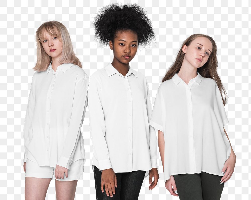 Png teenage girls mockup in white shirts for youth apparel shoot