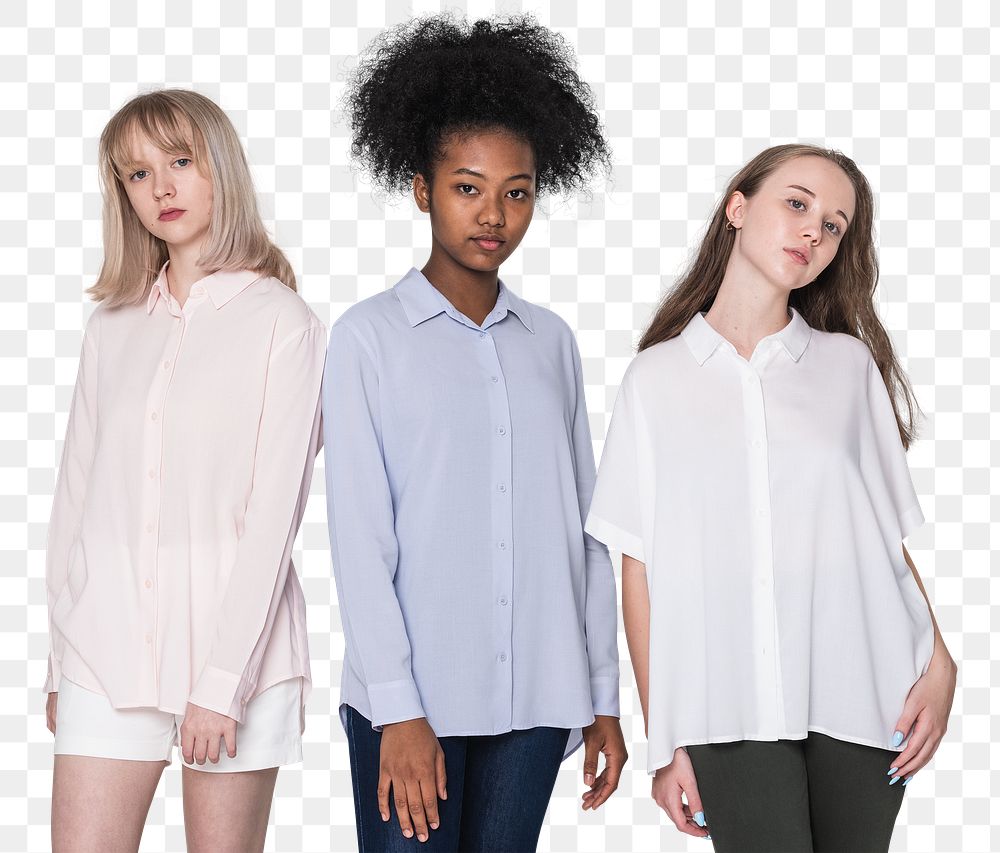 Png teenage girls mockup in minimal shirts for youth apparel shoot