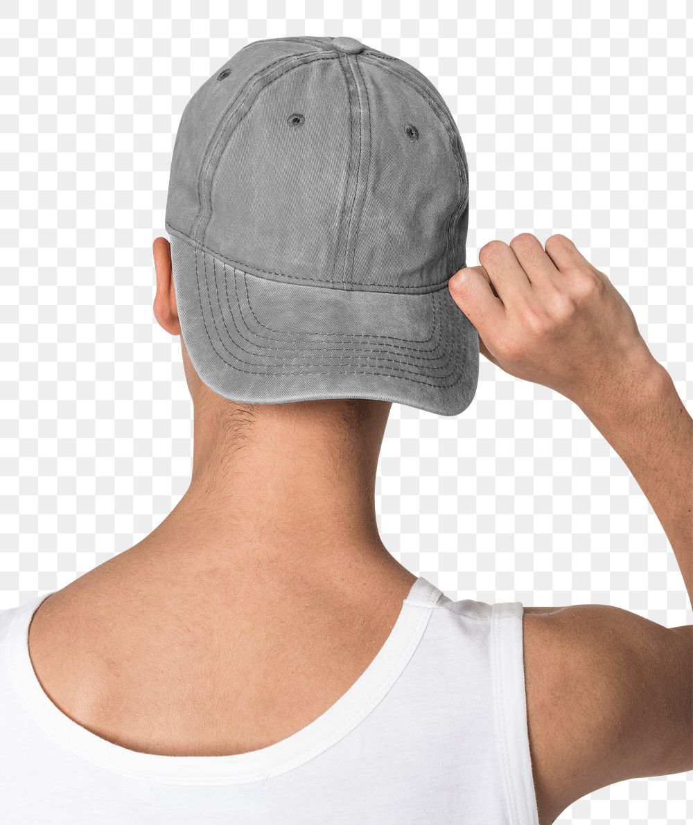 Png gray cap mockup for street apparel shoot rear view