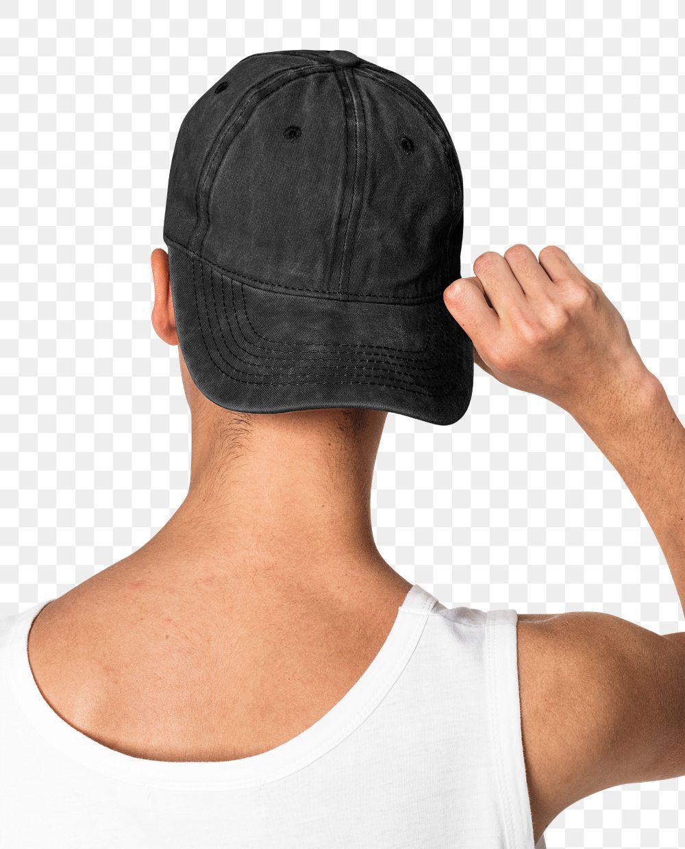 Png black cap mockup for street apparel shoot rear view