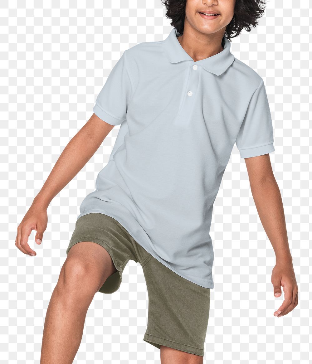 Png teenage boy mockup in gray polo shirt basic youth apparel shoot