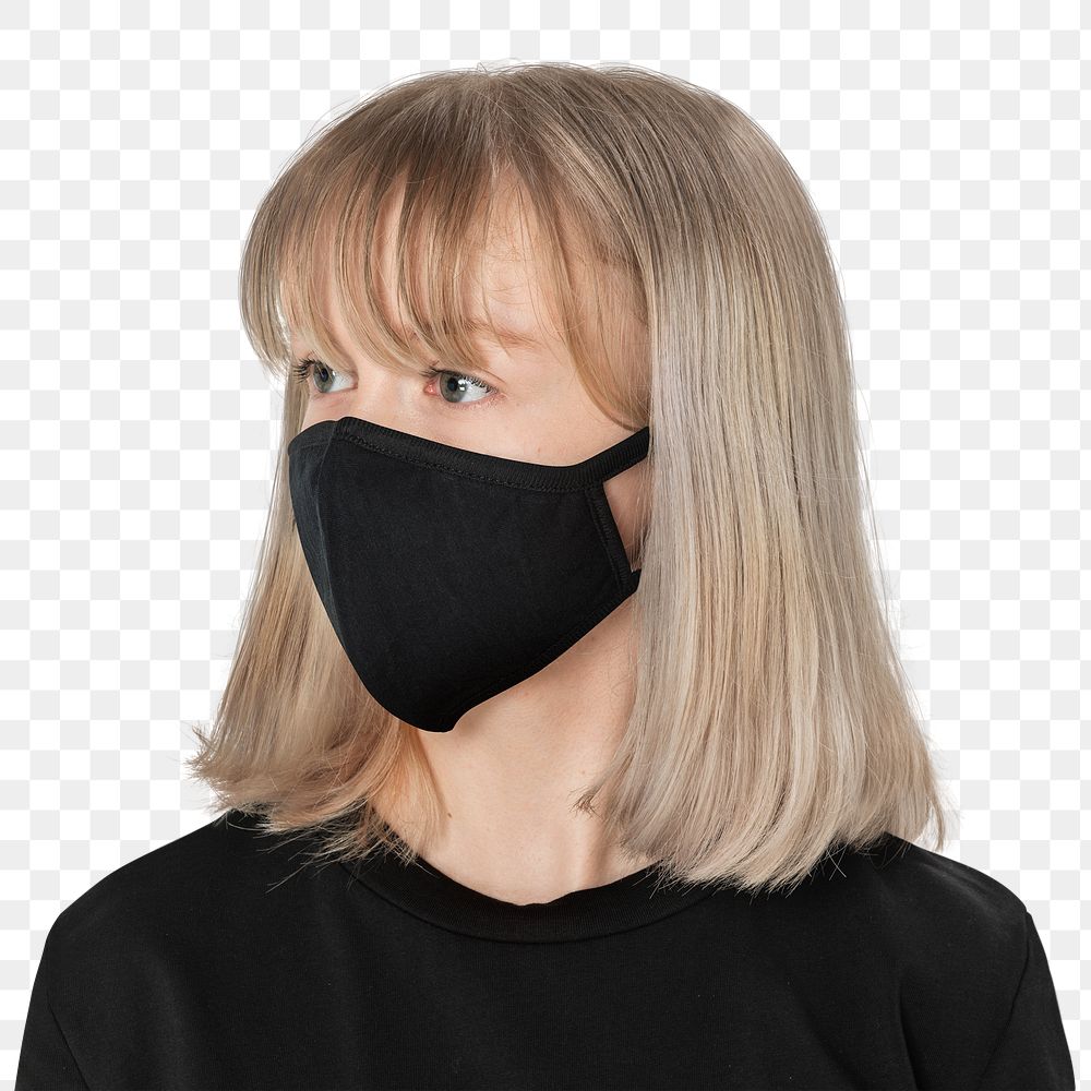 Png girl mockup in black face mask the new normal fashion shoot