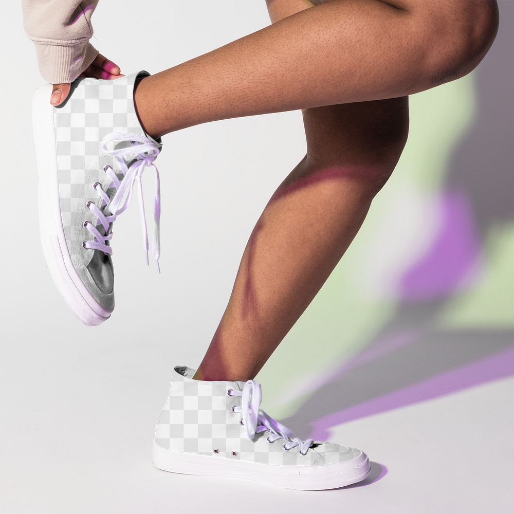 Png white canvas sneakers mockup for streetwear apparel shoot