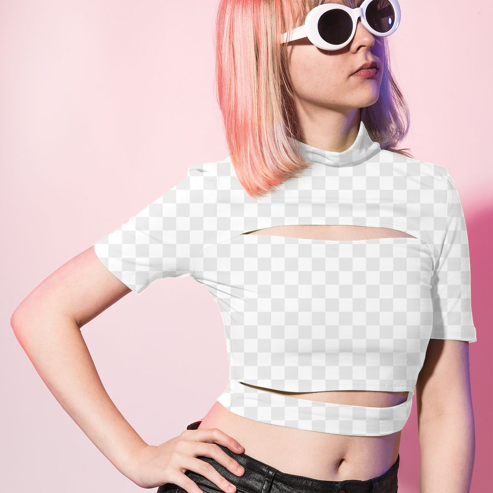 Png bandage crop top mockup transparent teen girls&rsquo; street apparel shoot