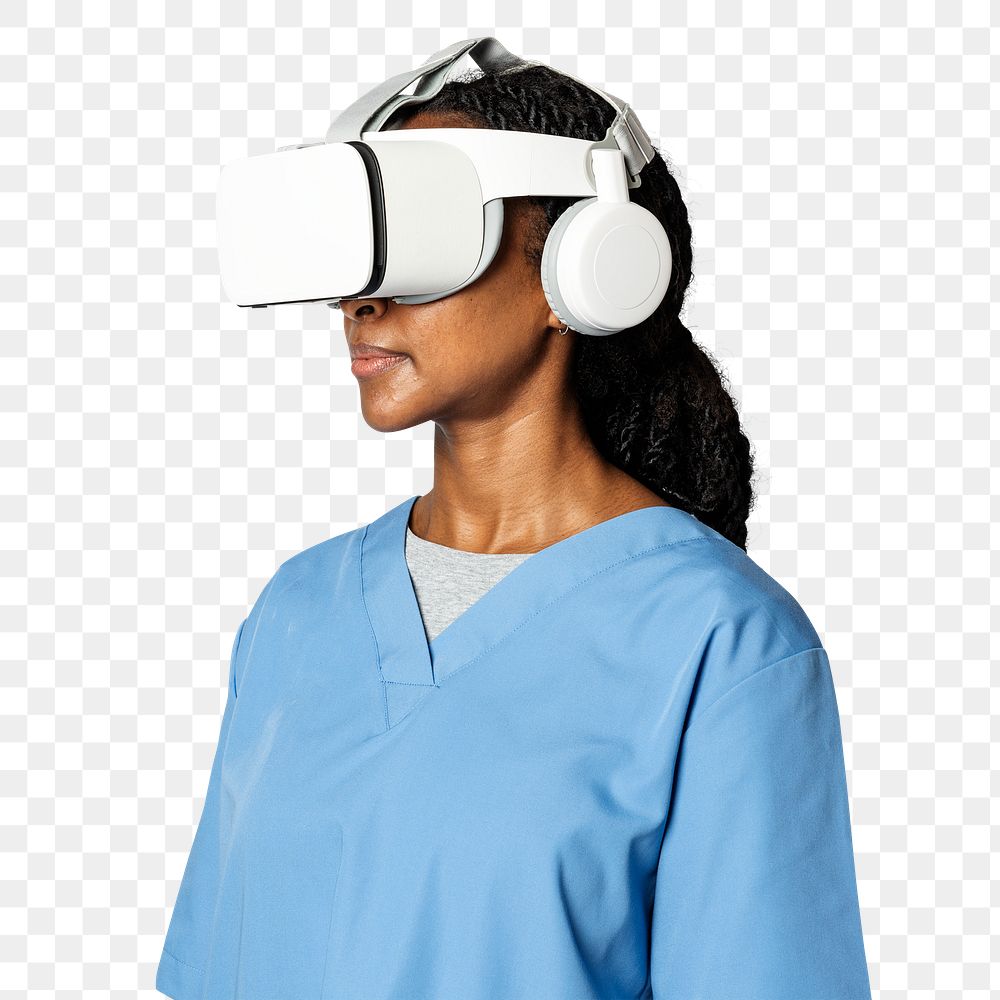 Doctor in VR glasses png mockup with medical uniform