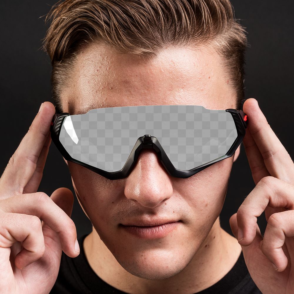Man in VR glasses png mockup technology