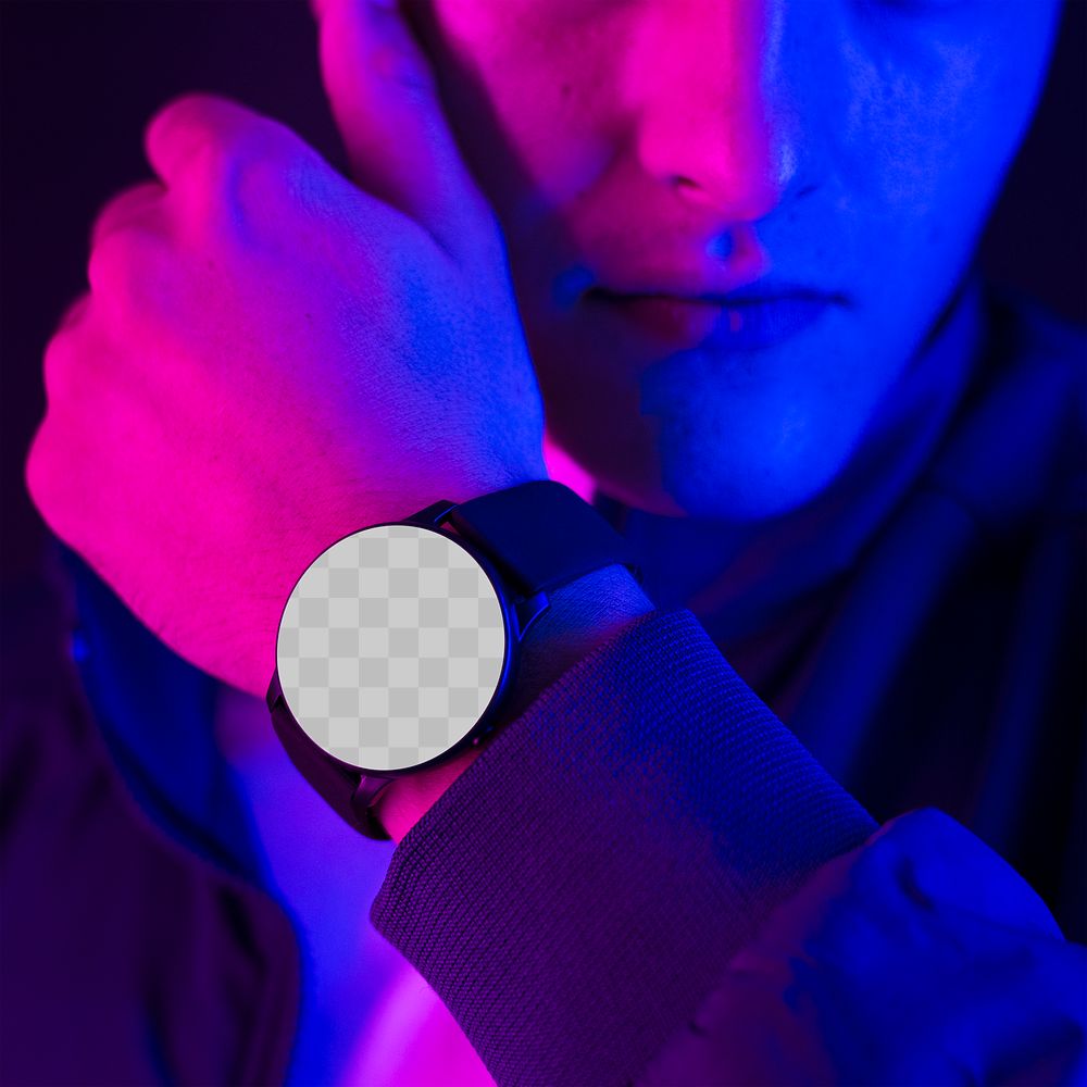 Man wearing a smartwatch png mockup wearable gadget