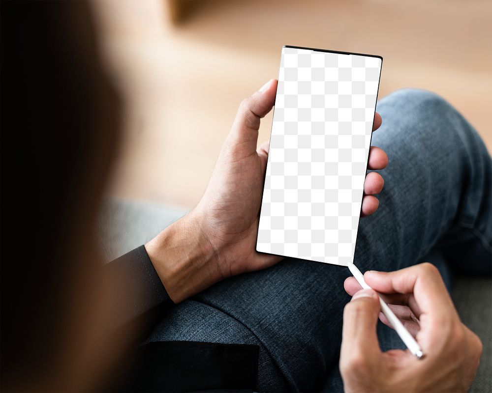 Smartphone png screen mockup with wireless pen