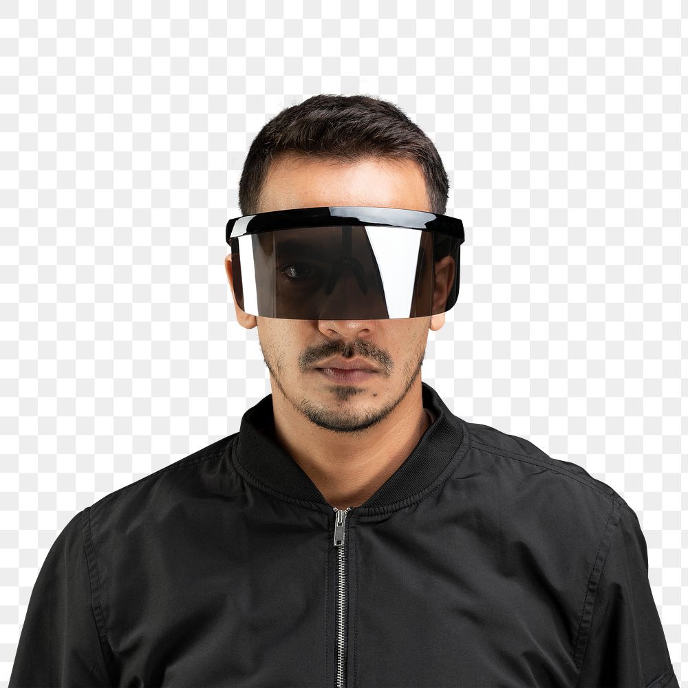 Man with smart glasses png mockup futuristic technology