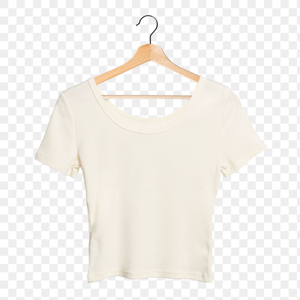 PNG white t-shirt mockup on a wooden hanger