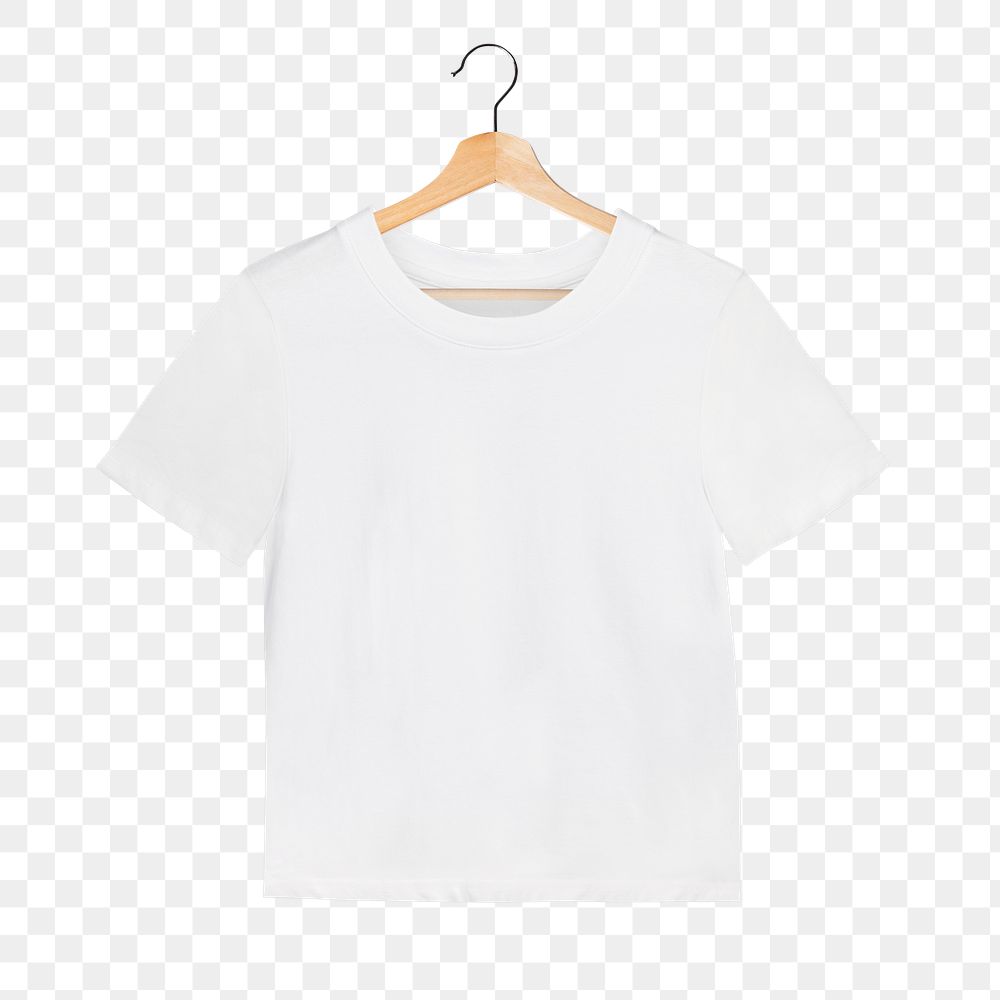 PNG white t-shirt mockup on a wooden hanger