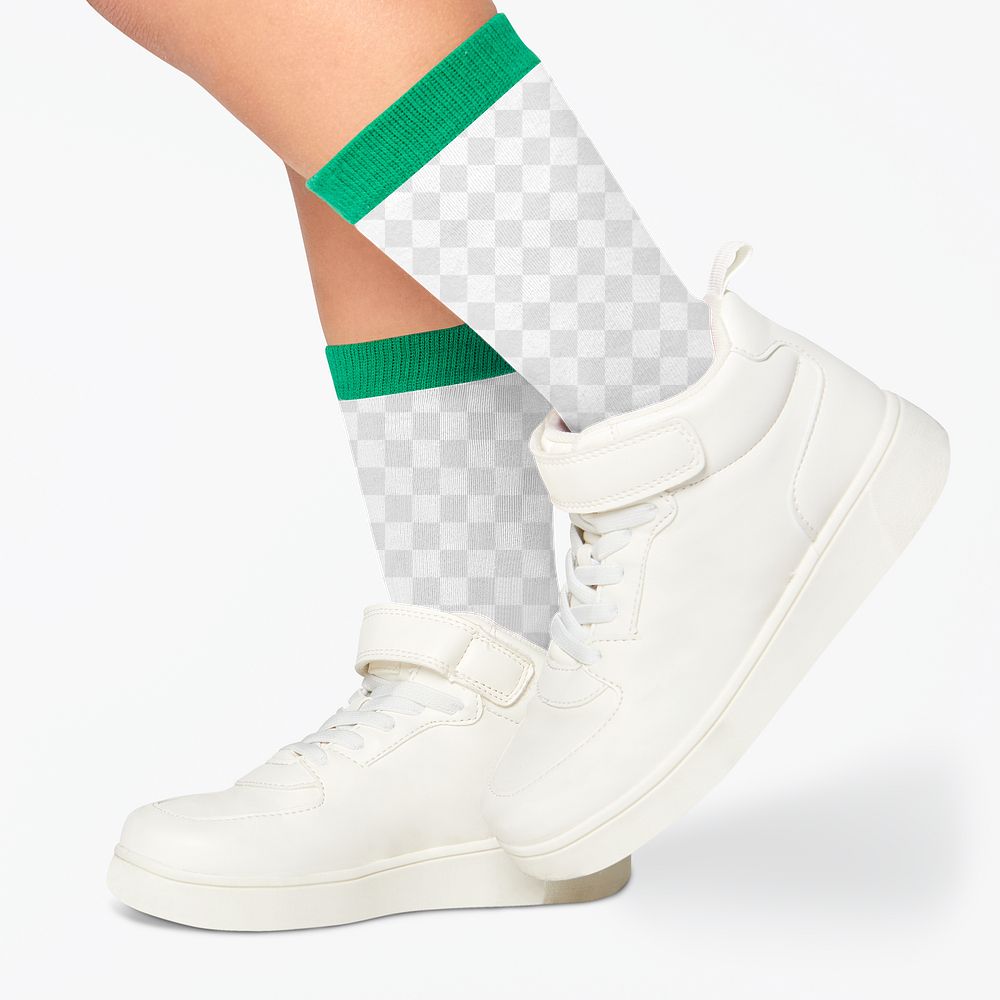 Kid png socks mockup white sneakers close up