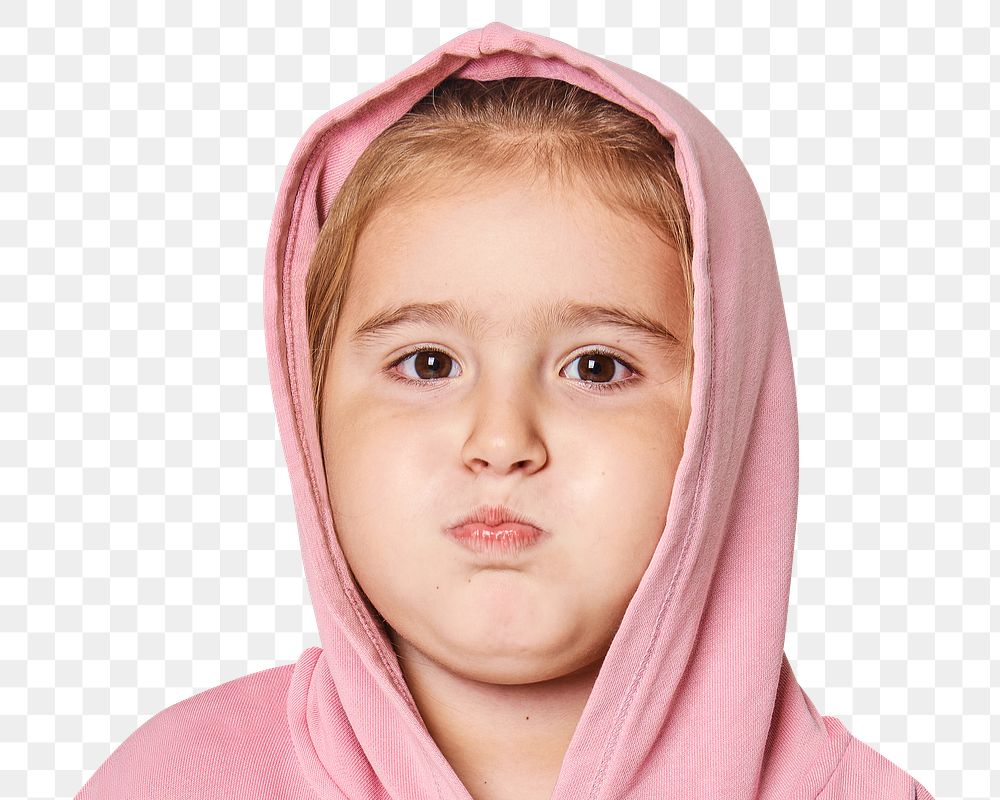 Little girl png transparent, pouting face portrait close up