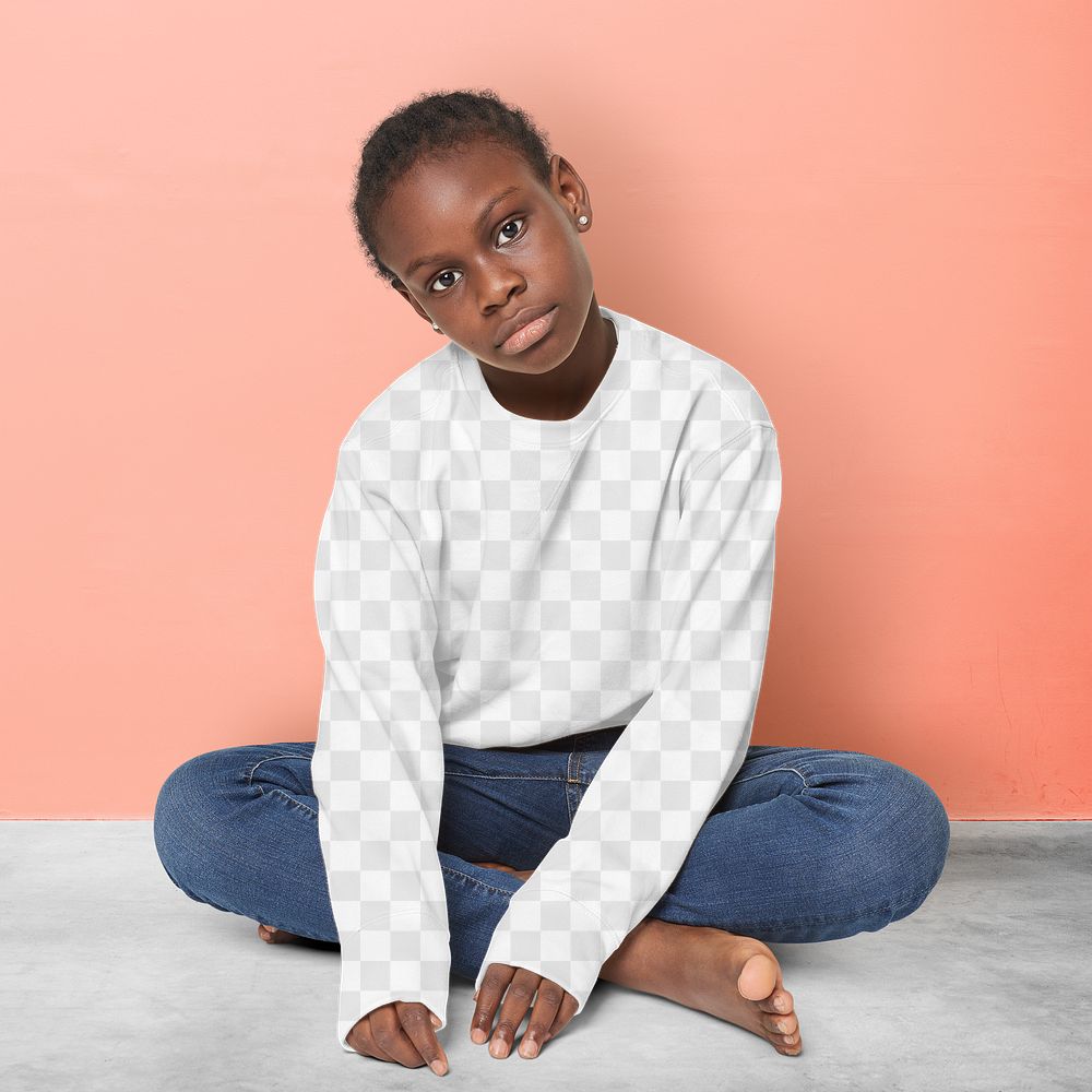 Kid's sweater png mockup on a model