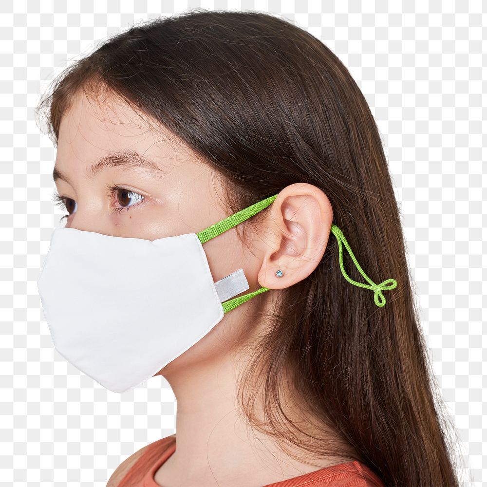 Png girl wearing white face mask mockup