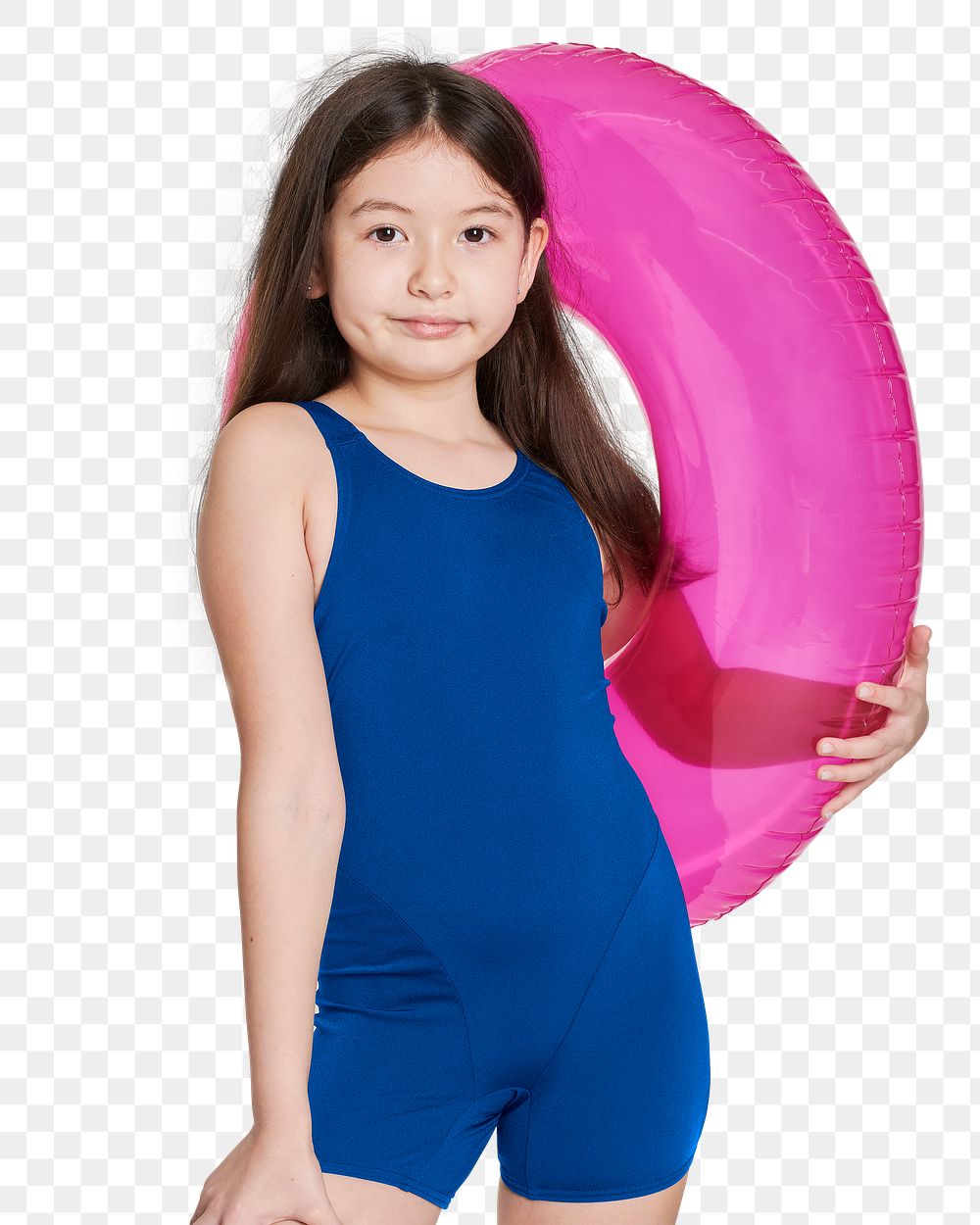 Girl wearing swimwear png mockup holding a inflatable tube