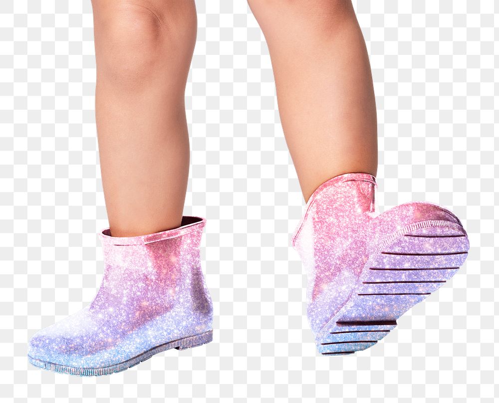 Girl with pink glitter rain boots png mockup studio shot