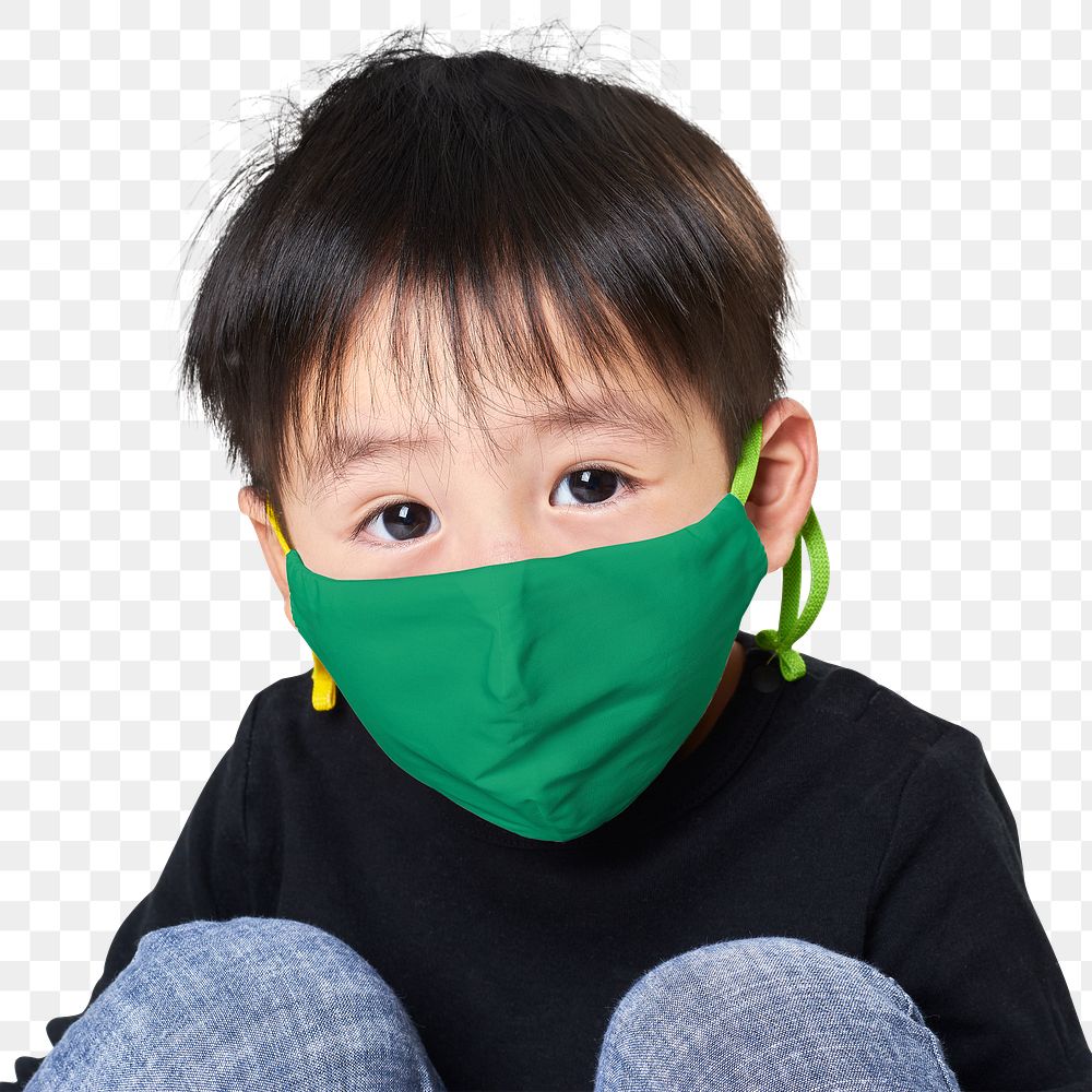 Png boy wearing green face mask mockup