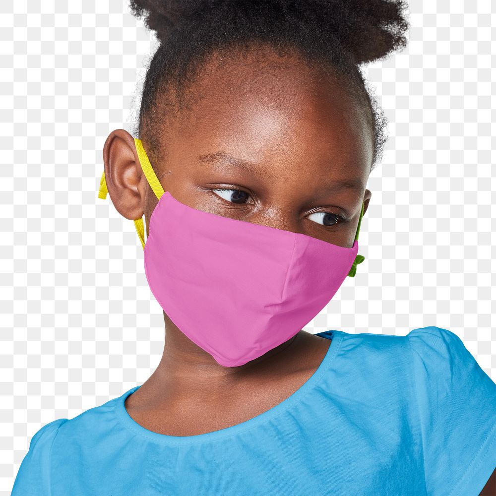 Png girl wearing pink face mask mockup
