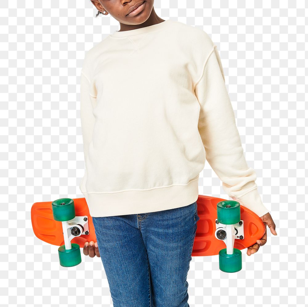 Kid's sweater png mockup on a model
