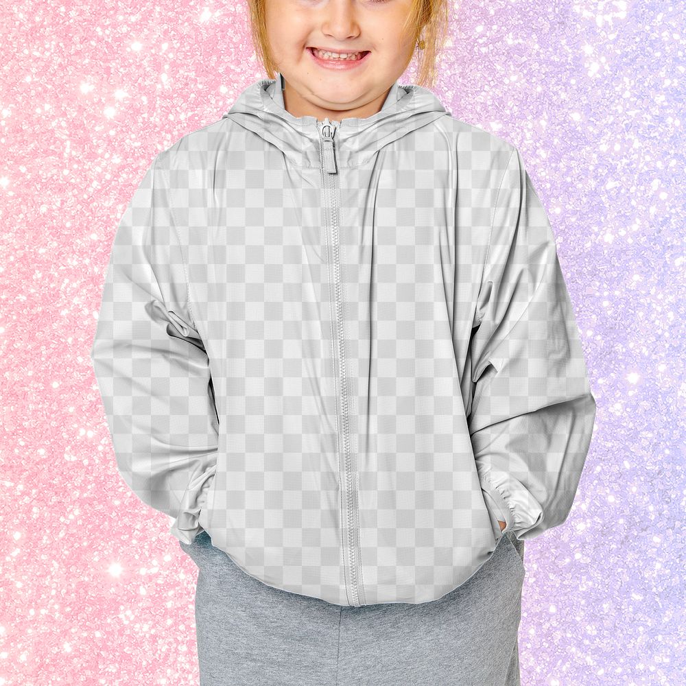 Girl's png jacket mockup in studio