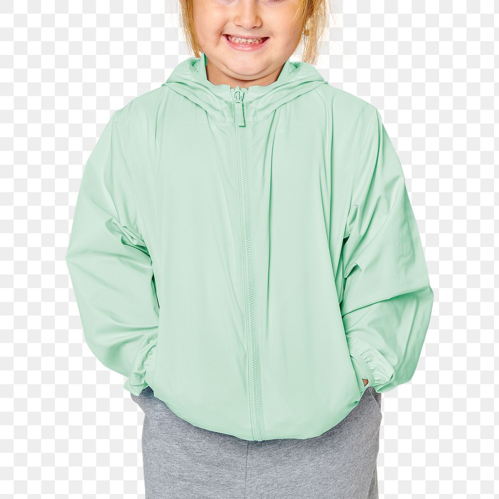 Girl wearing green jacket png mockup