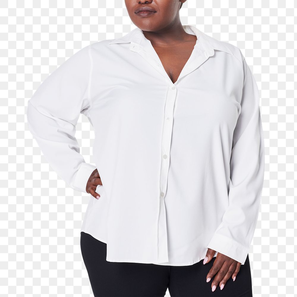 Plus size women&rsquo;s white shirt mockup png