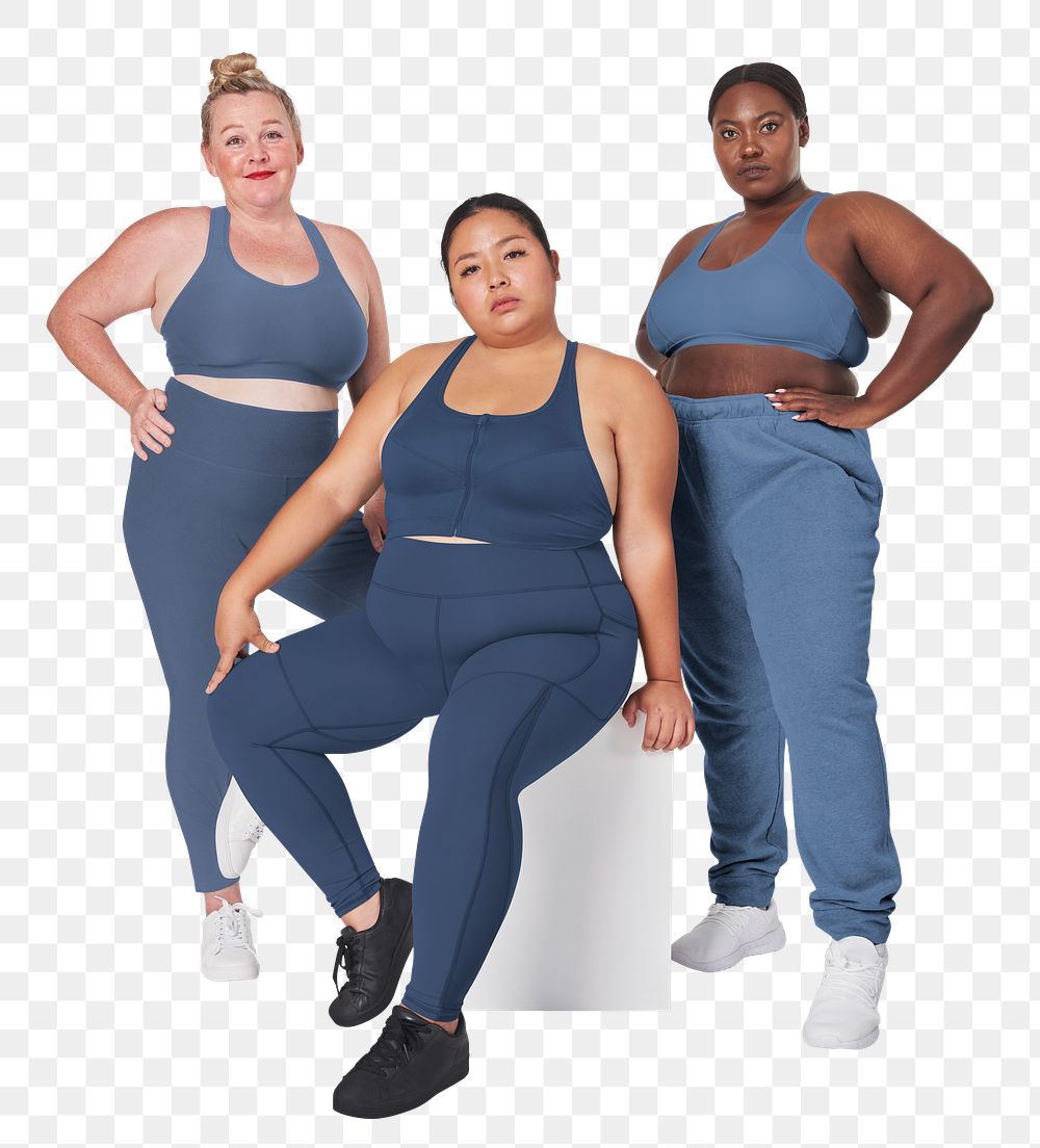 Plus size diverse models blue sportswear outfit apparel mockup png