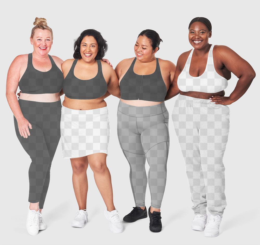 Plus size diverse models sportswear outfit apparel mockup png