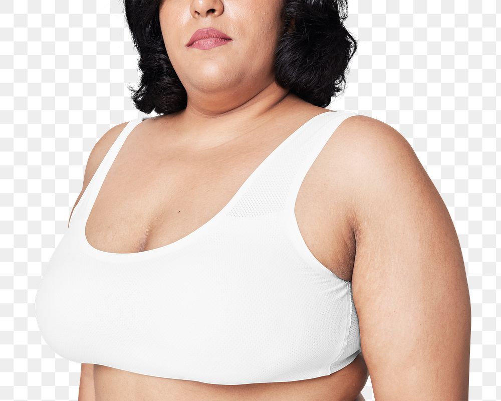 White sport bra png plus size apparel mockup body positivity shoot