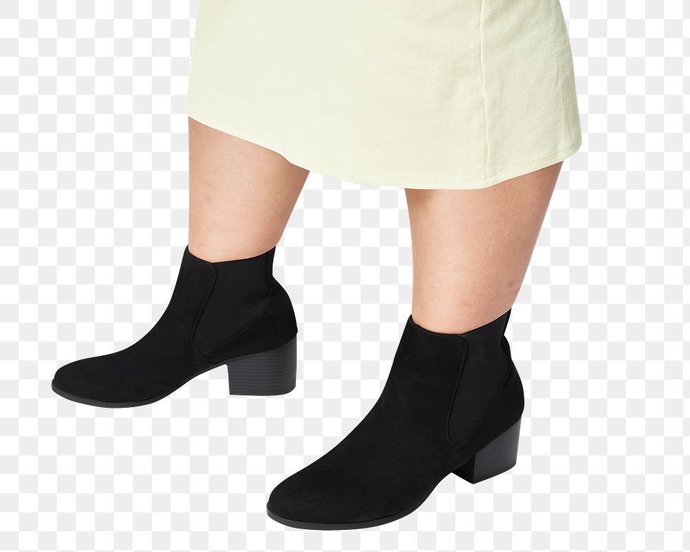 Black velvet  boots png shoes mockup plus size fashion