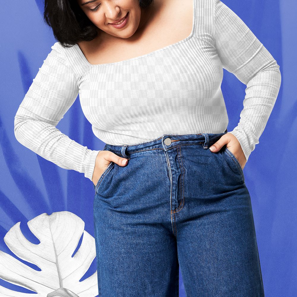 Plus size blouse and jeans apparel png mockup women's fashion
