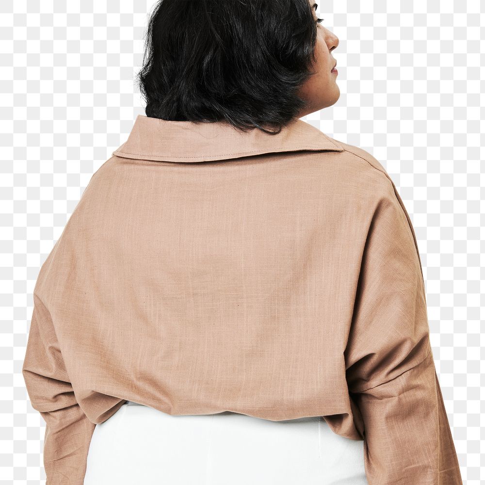 Women's plus size fashion brown shirt png apparel mockup
