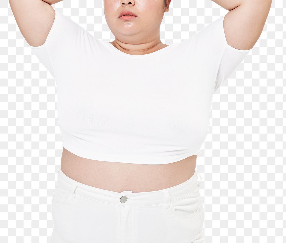 Women's plus size png fashion white crop top apparel mockup