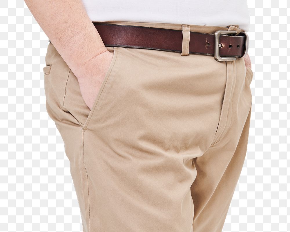 Men's png khaki shorts pocket leather belt closeup apparel mockup