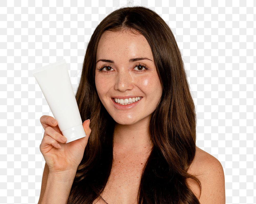 Png woman with beauty product, transparent background