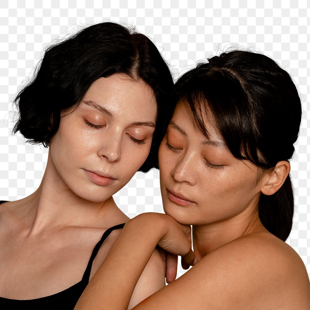 Two women png sticker, diverse models, transparent background
