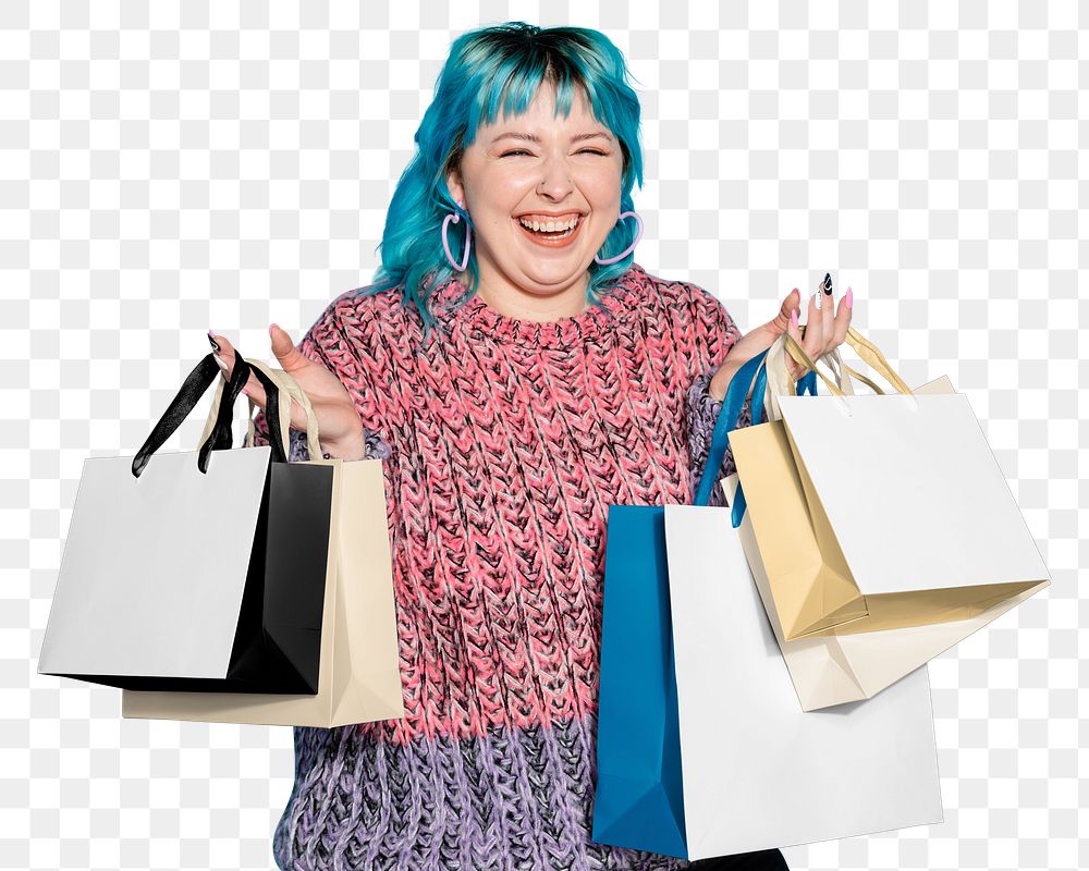 Shopaholic woman png sticker, transparent background