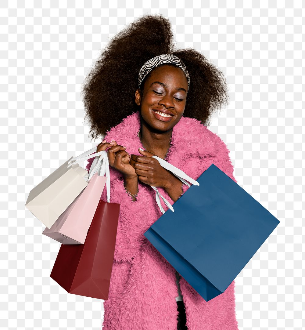 Shopaholic woman png sticker, transparent background