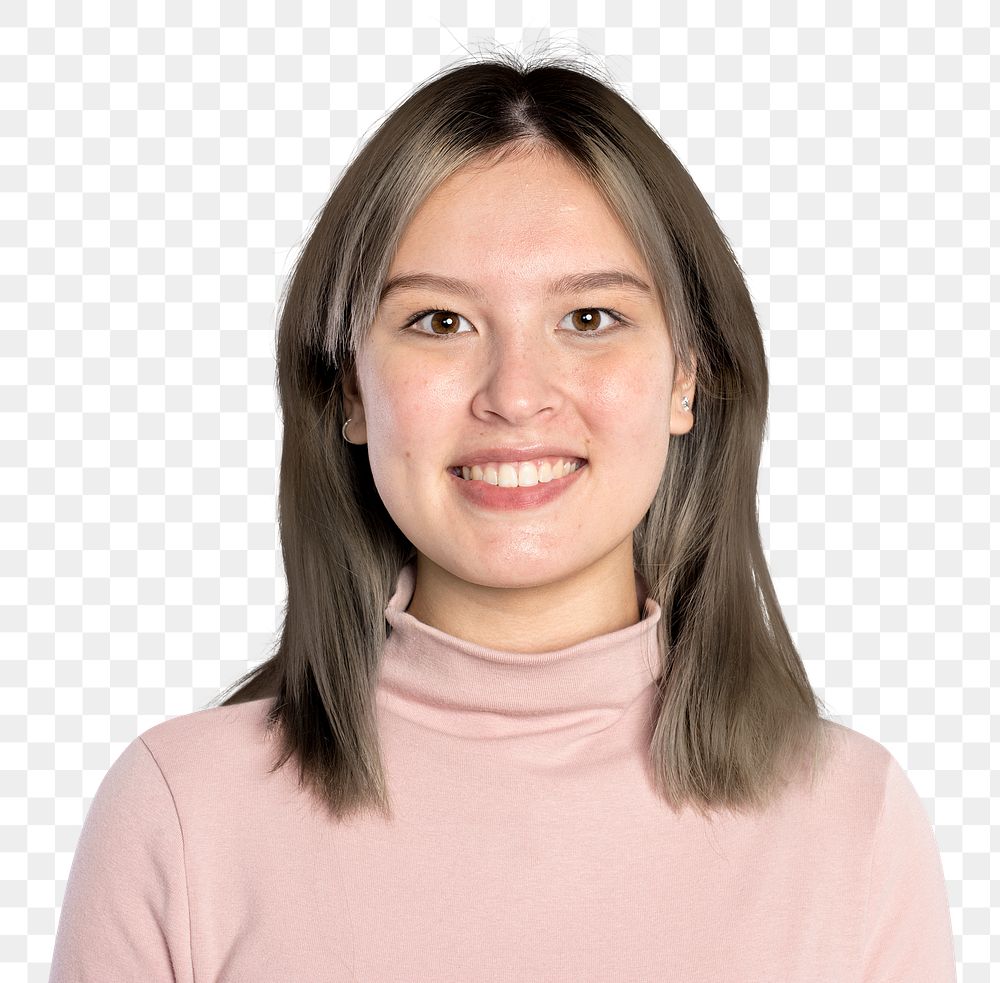 Happy woman png mockup in a pink turtleneck
