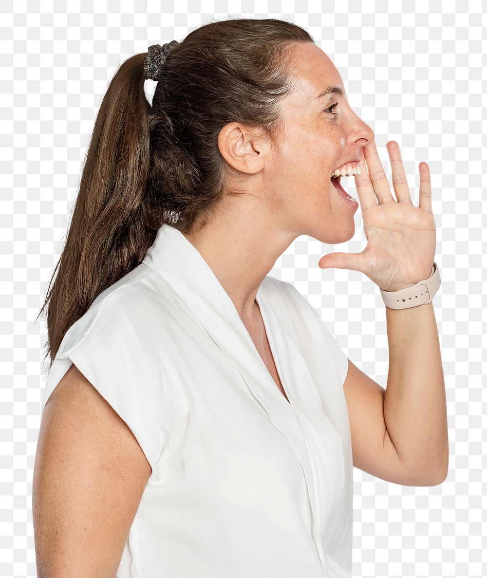 Woman shouting png mockup portrait