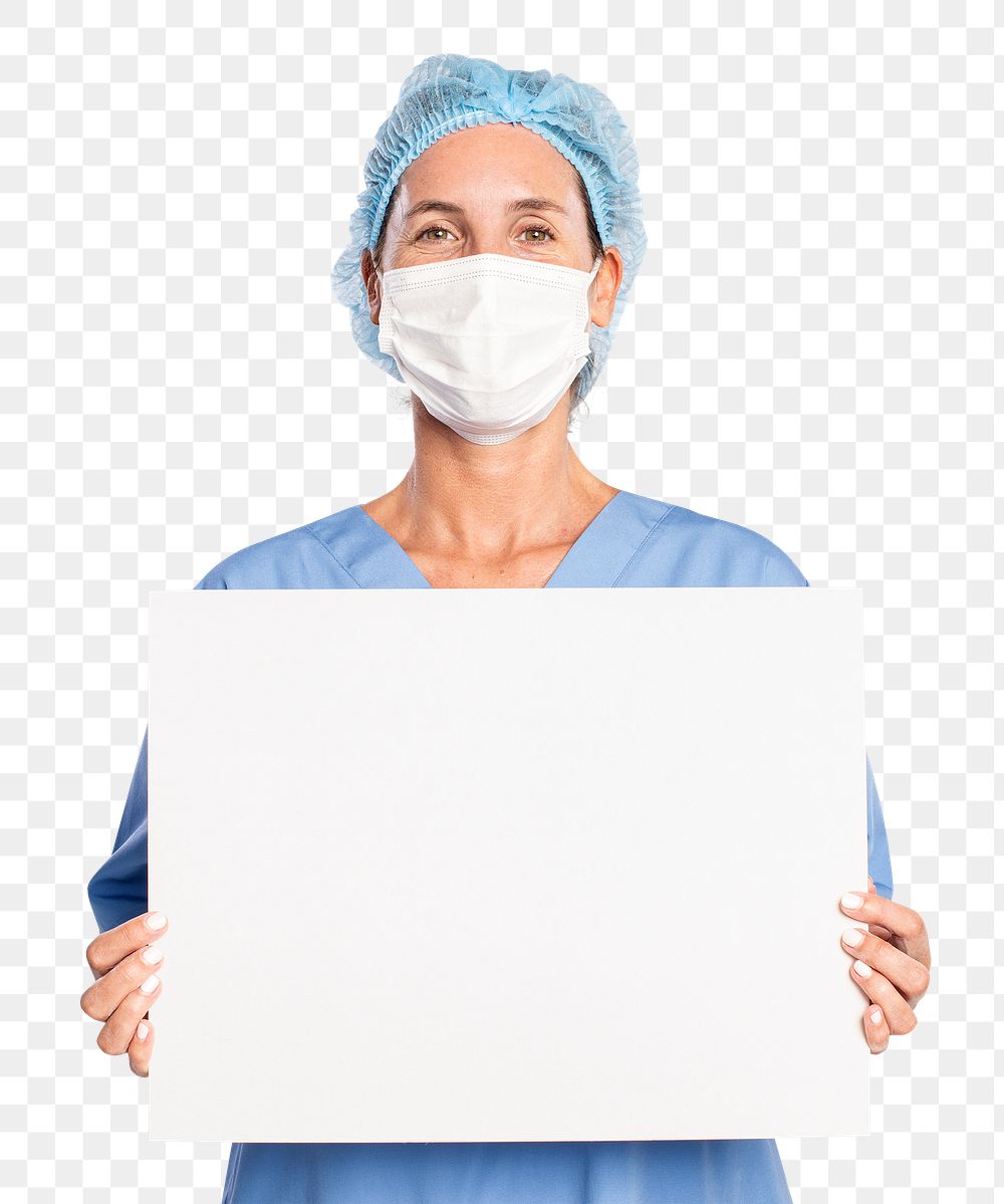 Female doctor png mockup showing a blank sign board