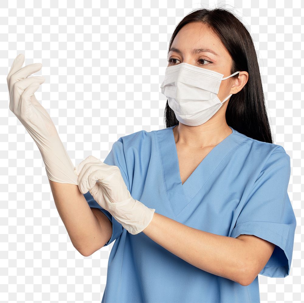 Female doctor png mockup wearing medical gloves