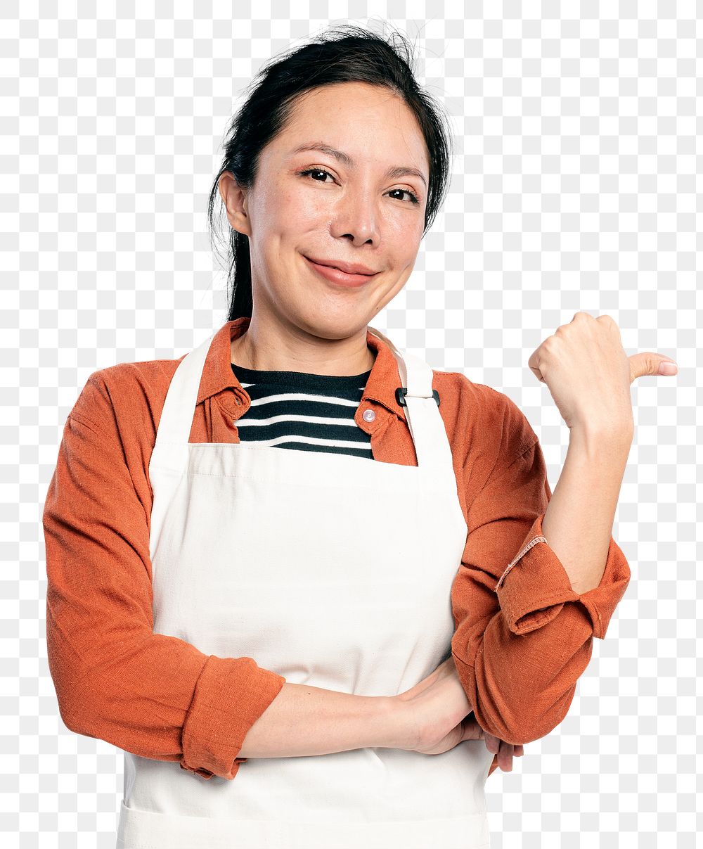 Cheerful Asian woman png mockup  in an apron