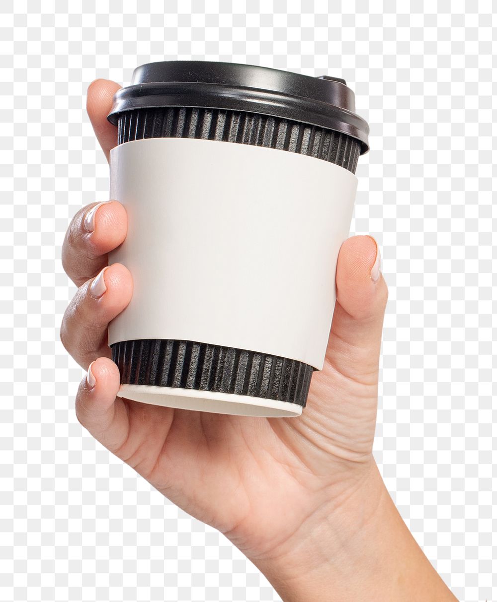 Woman png mockup holding a coffee cup