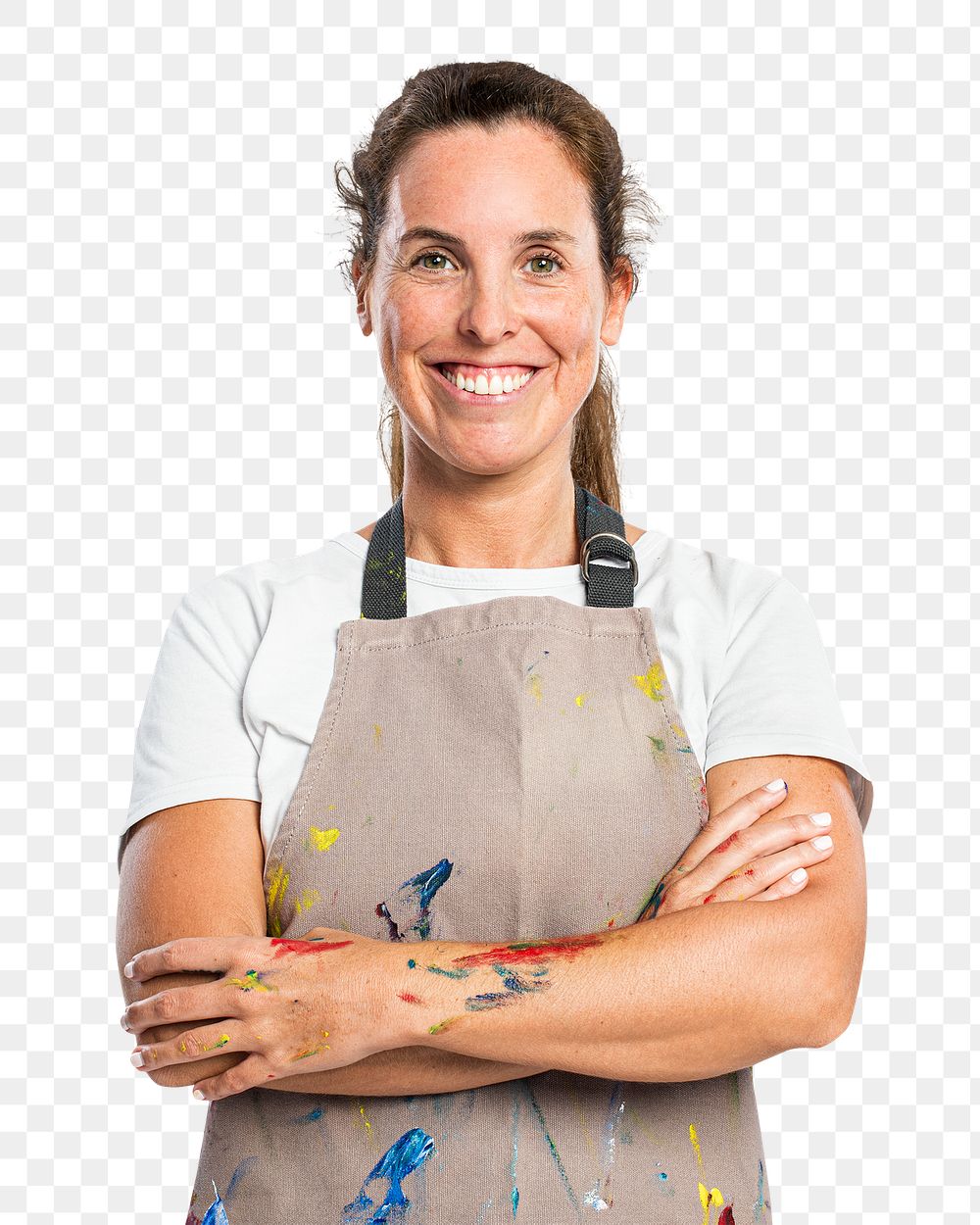 Female artist png mockup in an apron