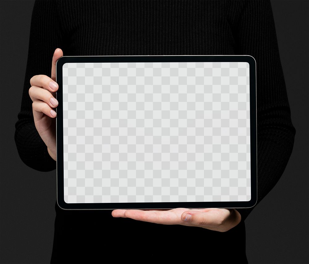 Hand holding blank tablet png
